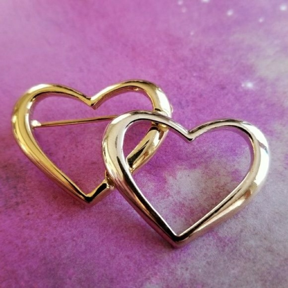 Vintage Jewelry - Vintage linked hearts brooch Danecraft gold silver